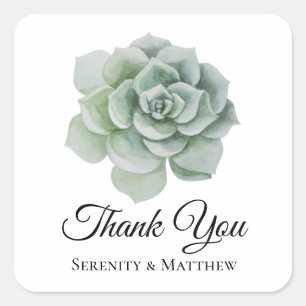 Sticker Carré Succulente Fleur Verte Sauge Bohème Mariage Remerc