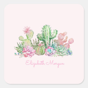 Sticker Carré Succulentes chic aquarelle