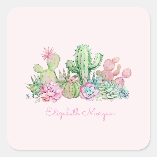 Sticker Carré Succulentes chic aquarelle (Devant)