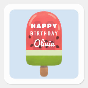 Sticker Carré Sucette au melon mignonne Joyeux Anniversaire