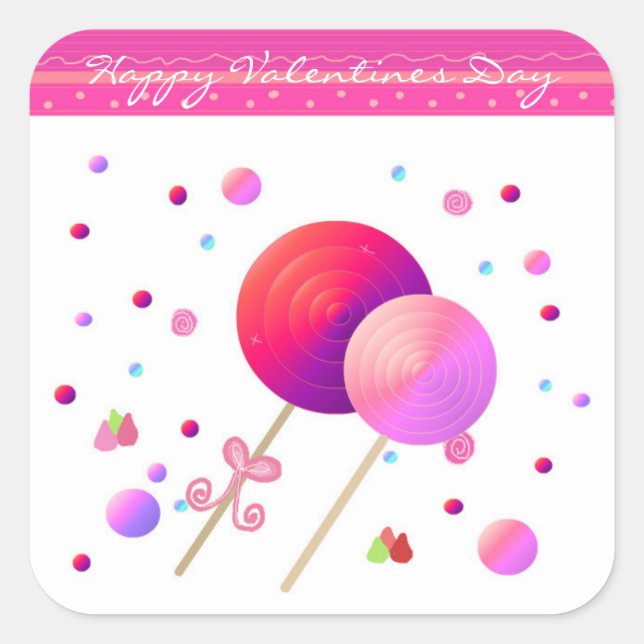 Sticker Carré Sucettes Joyeuse Saint-Valentin (Devant)