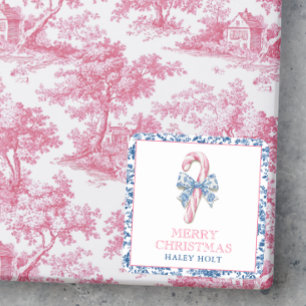 Sticker Carré Sucre de canne de Noël en toile bleu et rose