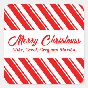 Sticker Carré Sucre de canne rouge et blanc rayé Noël personnali