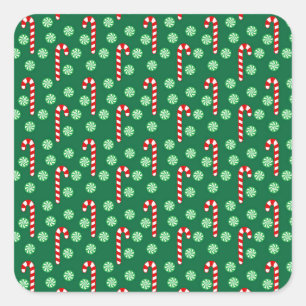 Sticker Carré Sucres de canne verts rouges de Noël