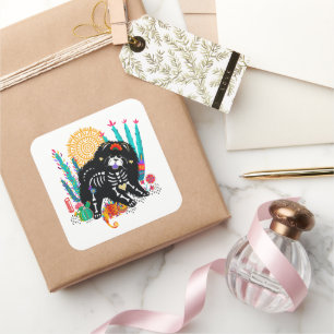 Sticker Carré SUGARSKULL NIRVANA chien de chow halloween