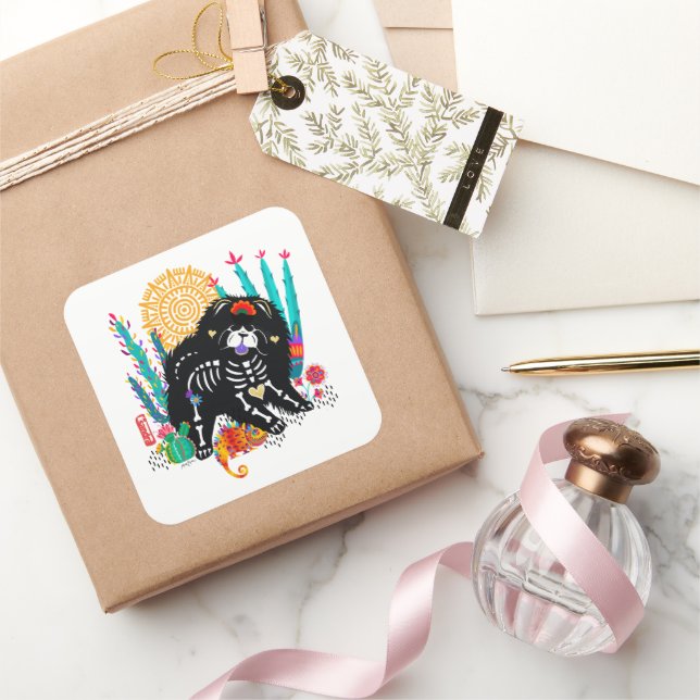 Sticker Carré SUGARSKULL NIRVANA chien de chow halloween (Cadeaux)