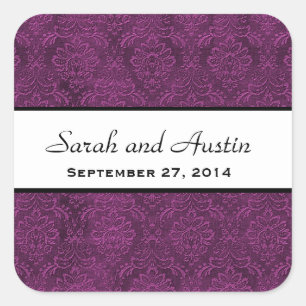 Sticker Carré Suggérer Purple Damask Enregistrer la date Mariage