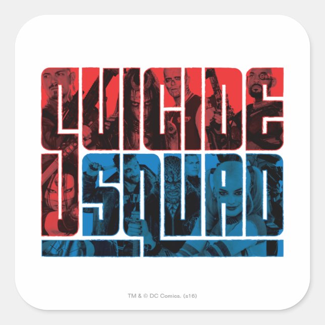 Sticker Carré Suicide Squad | et logo bleu (Devant)
