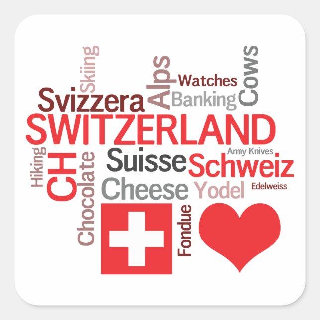 Sticker Carré Suisses préférés - I Love Switzerland (Devant)