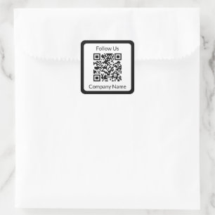 Sticker Carré Suivez-nous Nom commercial noir et blanc Code QR