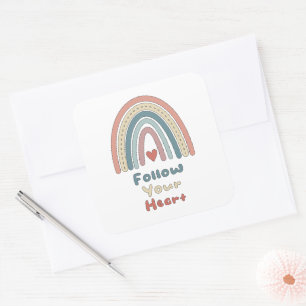 Sticker Carré Suivez votre coeur motivationnel coloré arc-en-cie