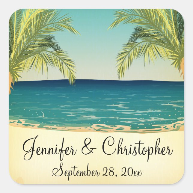 Sticker Carré Summer Beach et Palm Trees Mariage (Devant)