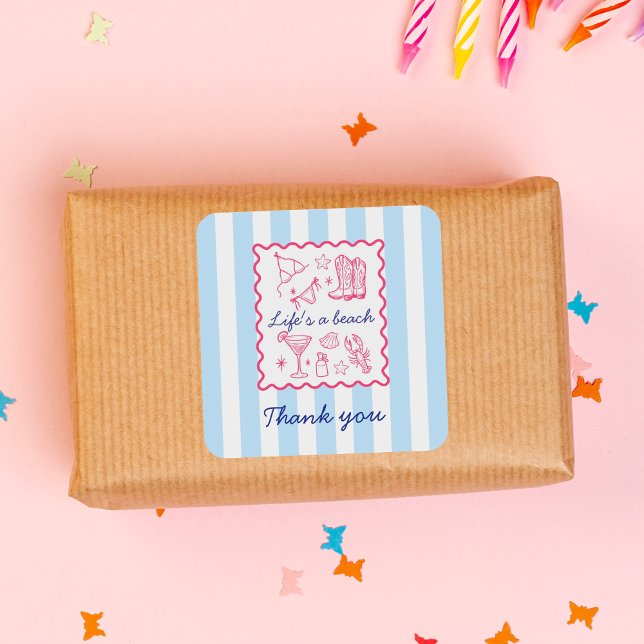 Sticker Carré Summer Blue Stripes Life's a Beach Thank You  (Créateur téléchargé)