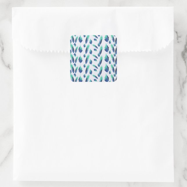 Sticker Carré Summer Boho Blue Greenery Botanical Feuilles (Sac)
