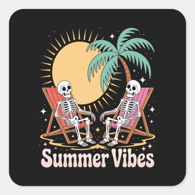 Sticker Carré Summer Vibes Skeleton Summer Vacances Plage (Devant)