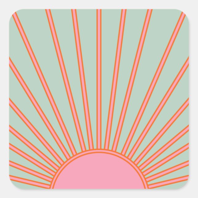 Sticker Carré Sun Sunrise Green And Pink Abstract Retro Sunshine (Devant)