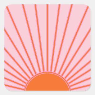 Sticker Carré Sun Sunrise Pastel Rose Et Orange Sunshine