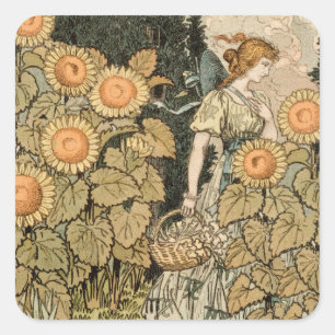 Sticker Carré Sunflower Art Nouveau Jardin Grasset Femme