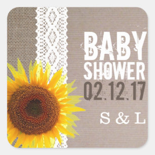 Sticker Carré Sunflower Burlap & Crochet Lace Baby shower