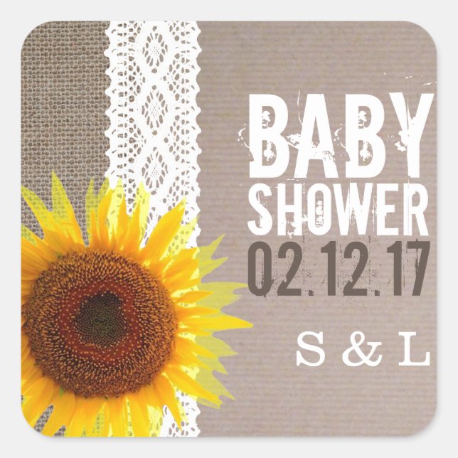 Sticker Carré Sunflower Burlap & Crochet Lace Baby shower (Devant)