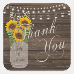 Sticker Carré Sunflower Country Wood Mason Jar Mariage