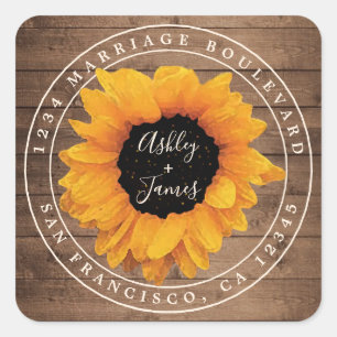 Sticker Carré Sunflower rustique Mariage radiant Adresse de reto