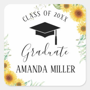 Sticker Carré Sunflowers Graduation personnalisée