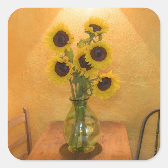 Sticker Carré Sunflowers in vase on table 2 (Devant)