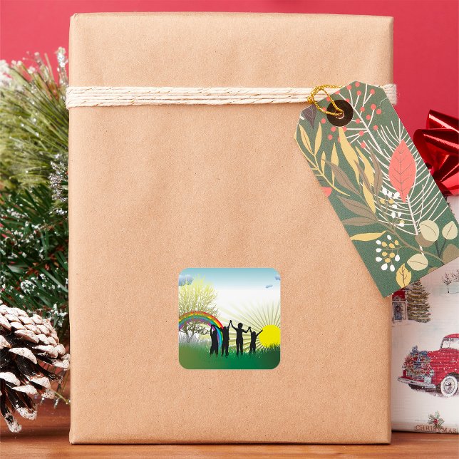 Sticker Carré Sunrise Rainbow Children (Créateur téléchargé)