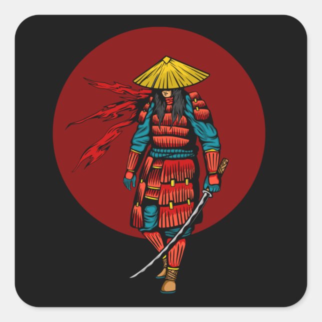 Sticker Carré Sunset Samurai Warrier avec Katana (Devant)