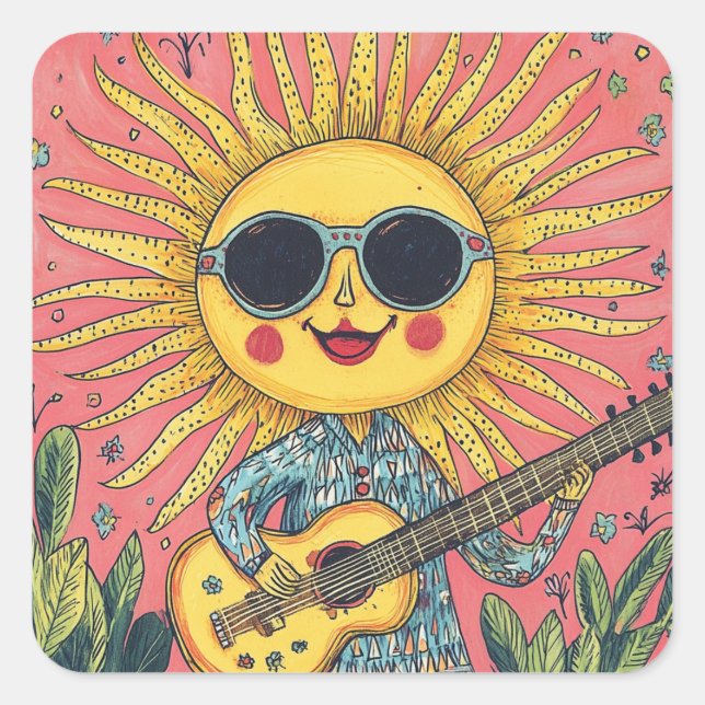 Sticker Carré Sunshine Jouer de la guitare (Devant)