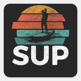 Sticker Carré Sup Vintage Retro Stand Up Paddling Surfboard