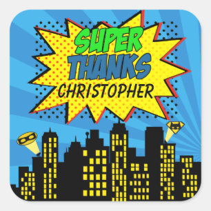 Sticker Carré Super Comic Book Hero 3inch merci pour le tag