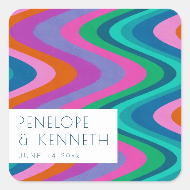 Sticker Carré Super couleur vert violet Mariage rétro personnali (Devant)