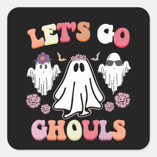 Sticker Carré Super Go Ghouls Halloween Ghost Retro (Devant)