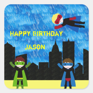 Sticker Carré Super Hero Boys Bithday Party