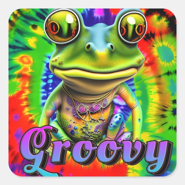 Sticker Carré Super Hippie Trippy Frog Psychedelic (Devant)