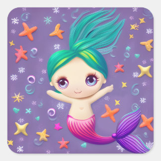 Sticker Carré Super mignonne sirène bébé
