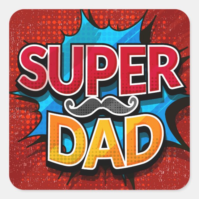 Sticker Carré Super Papa Mustache Grunge moderne (Devant)