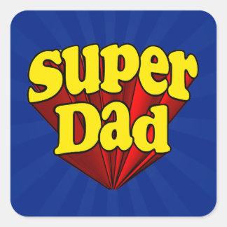 Sticker Carré Super Papa, Super Rouge/Jaune/Blue Father's Day