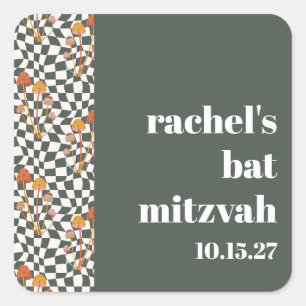 Sticker Carré Super Retro Green Champignons Bat mitzvah personna