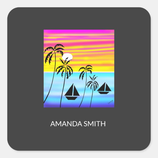 Sticker Carré Super Sunset Tropical Sailing Mug (Devant)