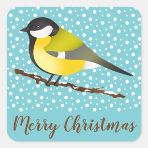 Sticker Carré Super Tit Bird neige Bleu hiver Joyeux Noël