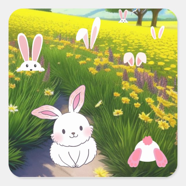 Sticker Carré Superbe Champ Bunny (Devant)