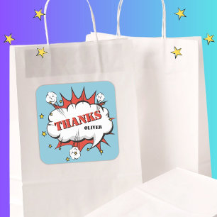 Sticker Carré Superhero Comic Discours Bubble Anniversaire Merci