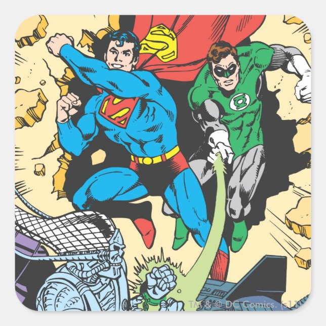 Sticker Carré Superman & Green Lantern Combat Brainiac (Devant)