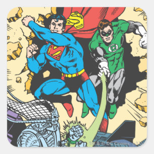 Sticker Carré Superman & Green Lantern Combat Brainiac