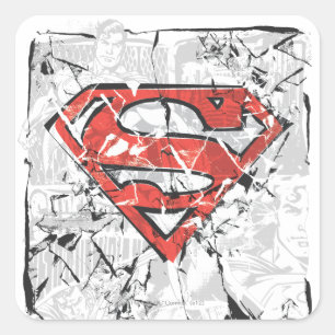 Sticker Carré Superman Stylisé  Logo comique endommagé