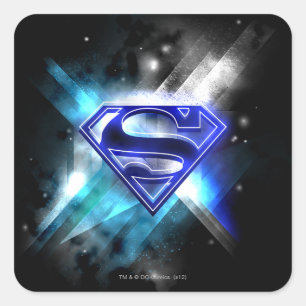 Sticker Carré Superman Stylisé   Logo en cristal bleu blanc