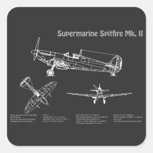 Sticker Carré Supermarine Spitfire - Plan directeur de l'avion P